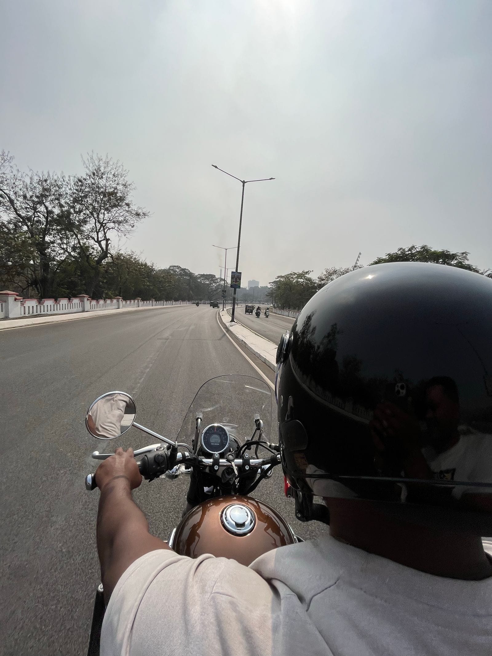 Motorcyclist travelling along a road